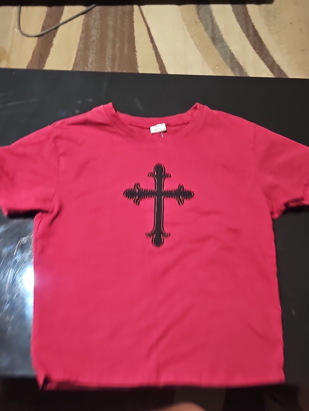 Kids Short-Sleeve Red Graphic Tee with Black Cross - Unbranded